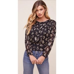 ASTR The Label Miriam Black‎ Velvet Burnout Floral Cropped Top Small